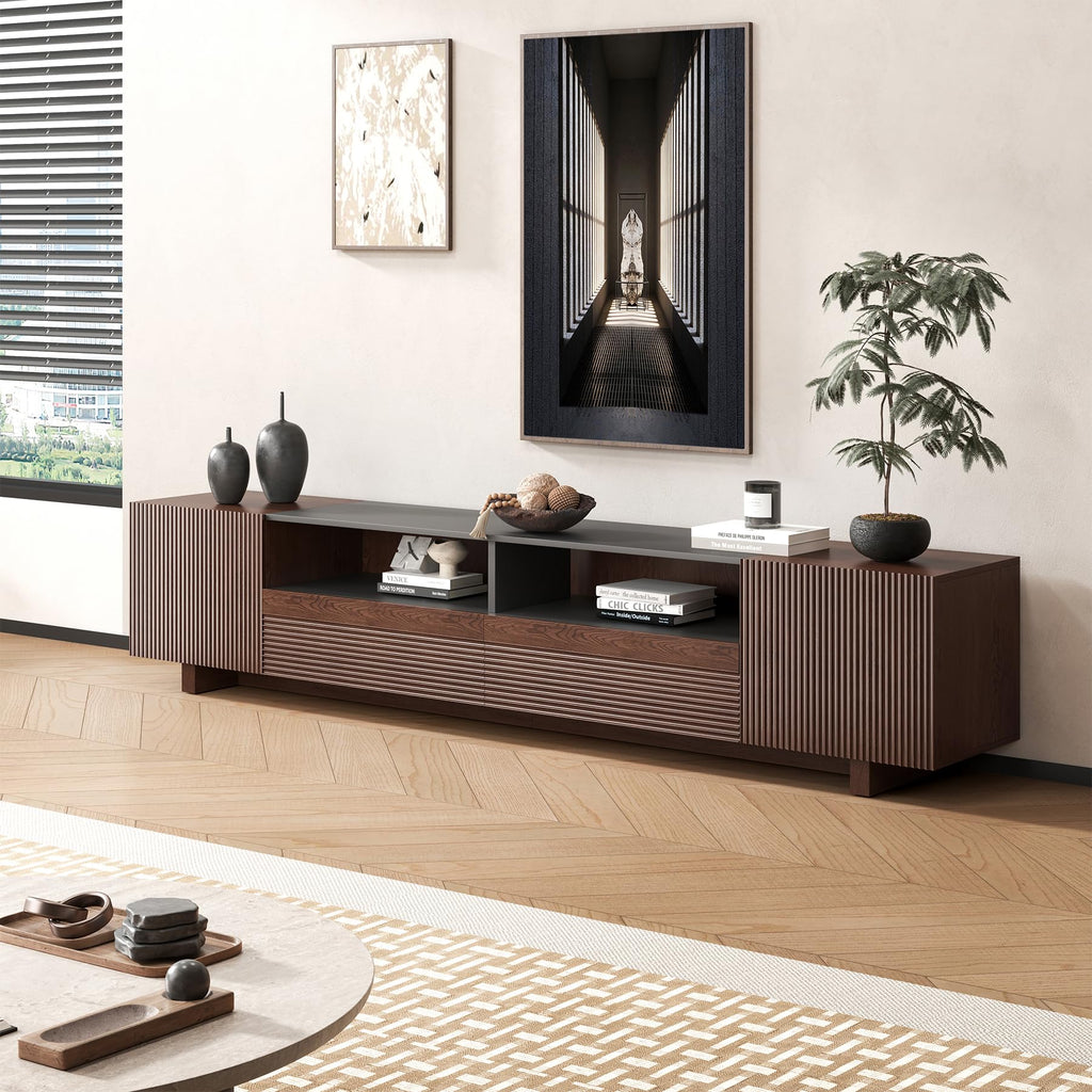 78.8 Inch Dark Brown Walnut TV Stand with Storage U95477