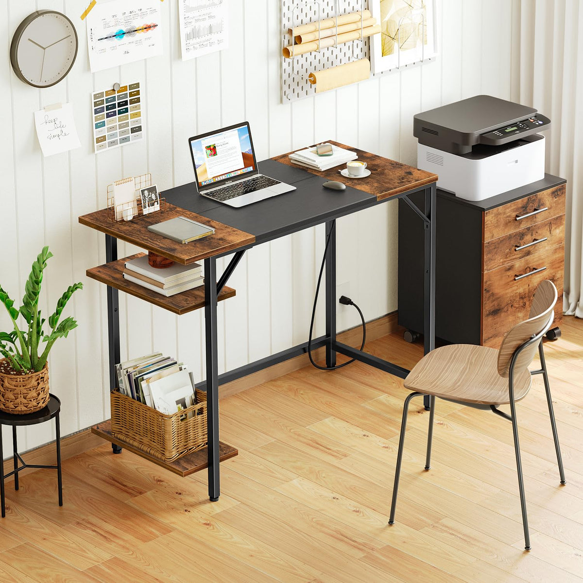 Small Computer Desk with Power Outlet and 2 Shelves A35704