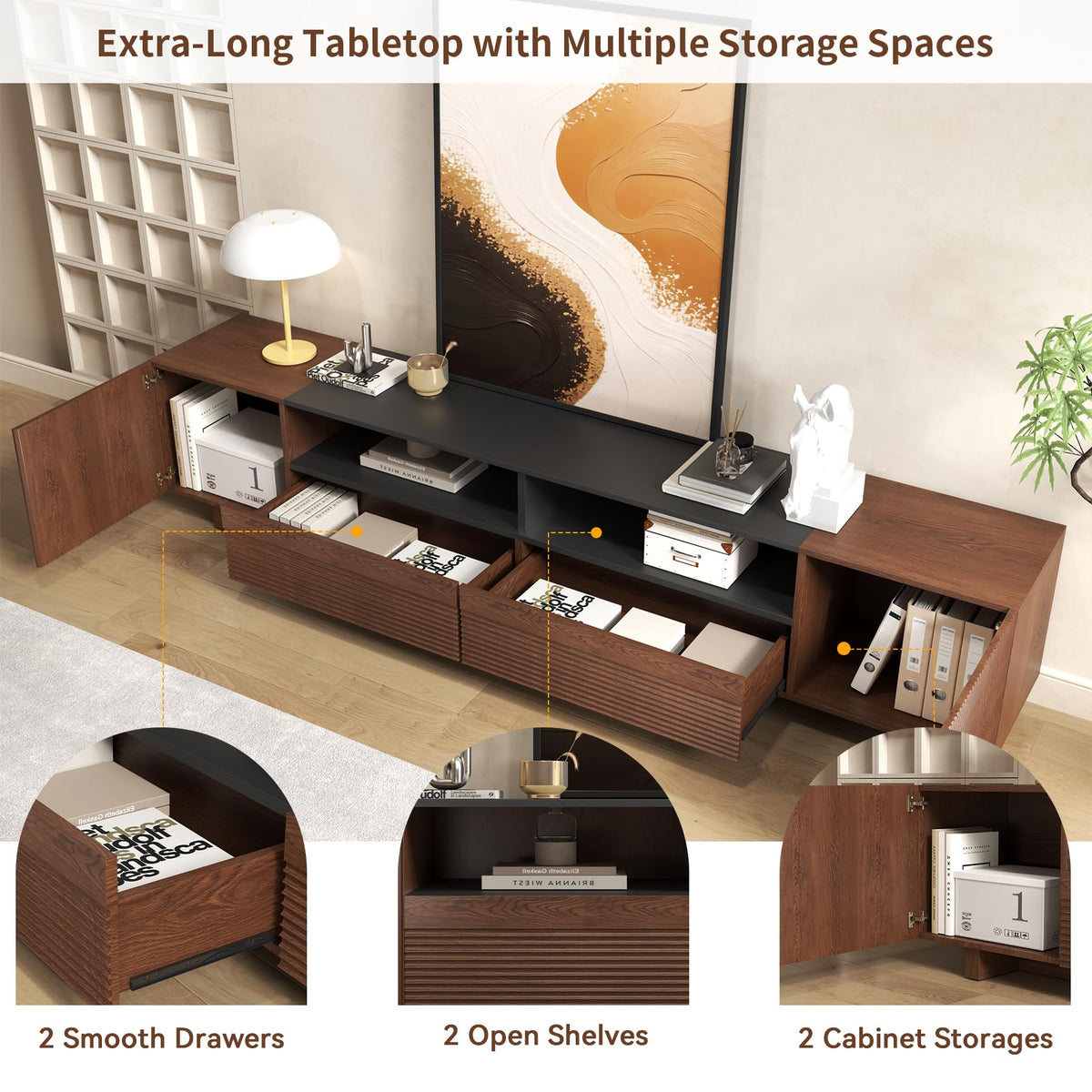 78.8 Inch Dark Brown Walnut TV Stand with Storage U95477