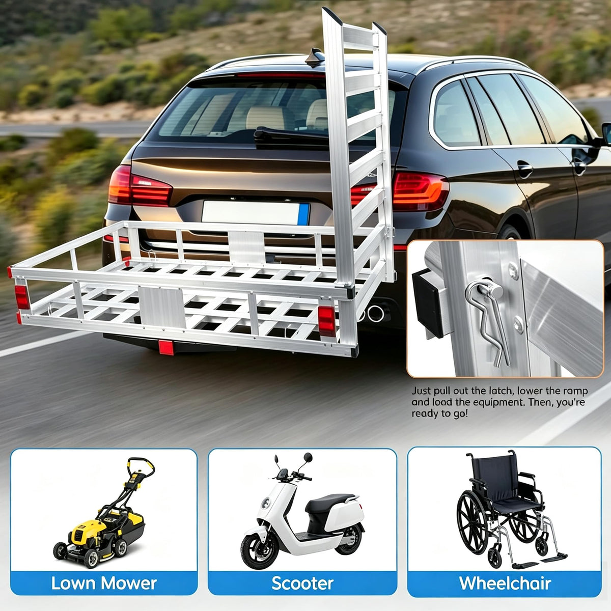 Aluminum Hitch Cargo Carrier with Ramp V897706