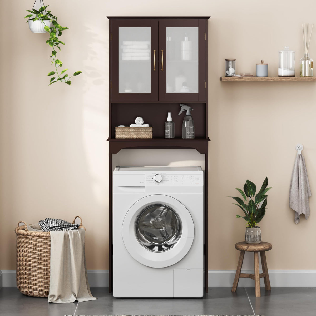 Over the Toilet Storage Cabinet with Glass Doors A318701