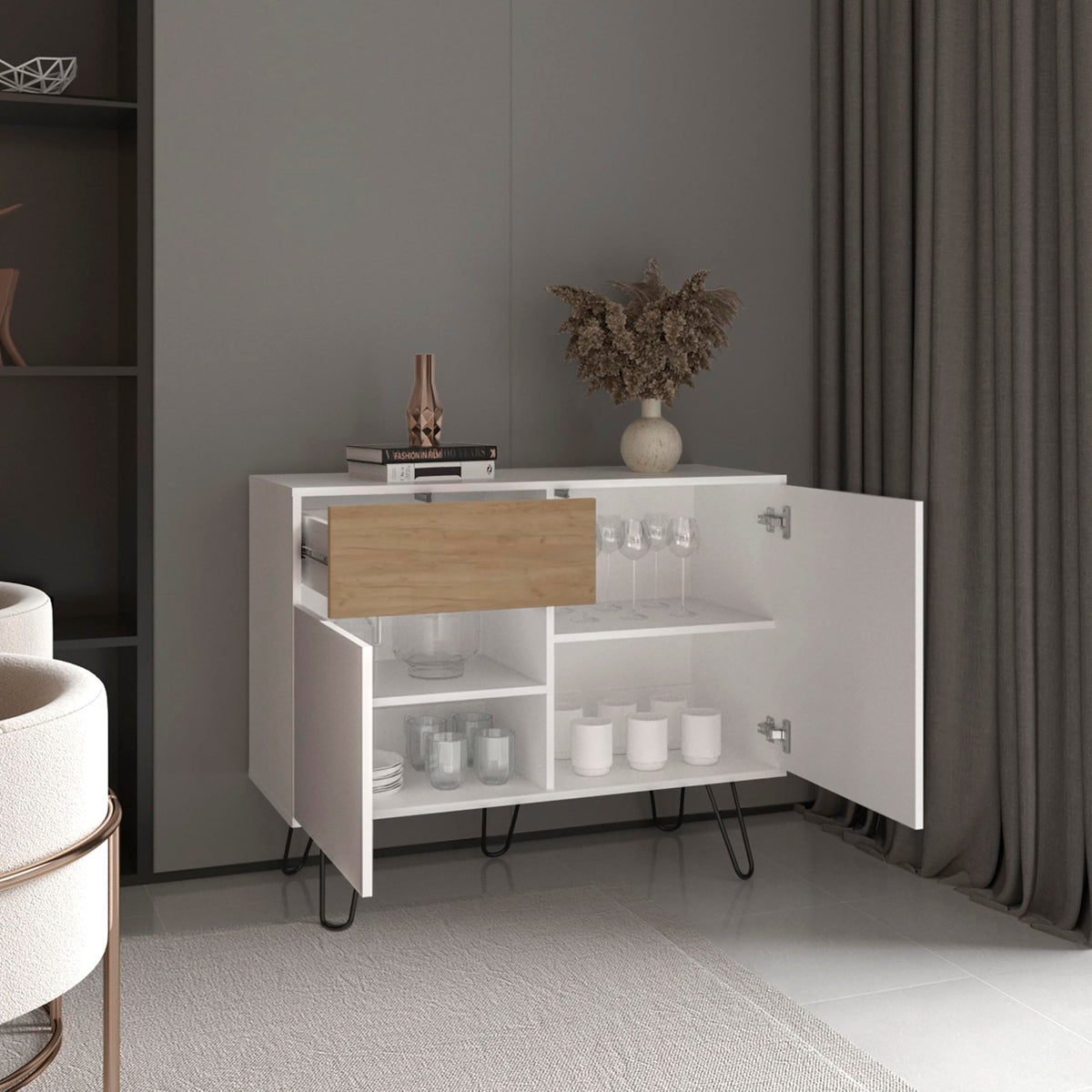 39" Wide Console Table with Two Cabinets, One Drawer and Four Shelves Q2353