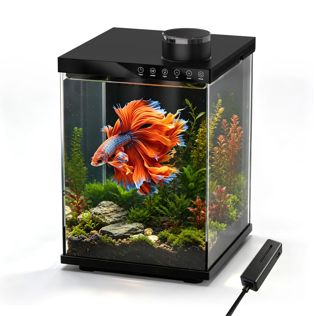 4 Gallon Ultra-Clear Glass Aquarium Kit with Auto Feeder Z9305