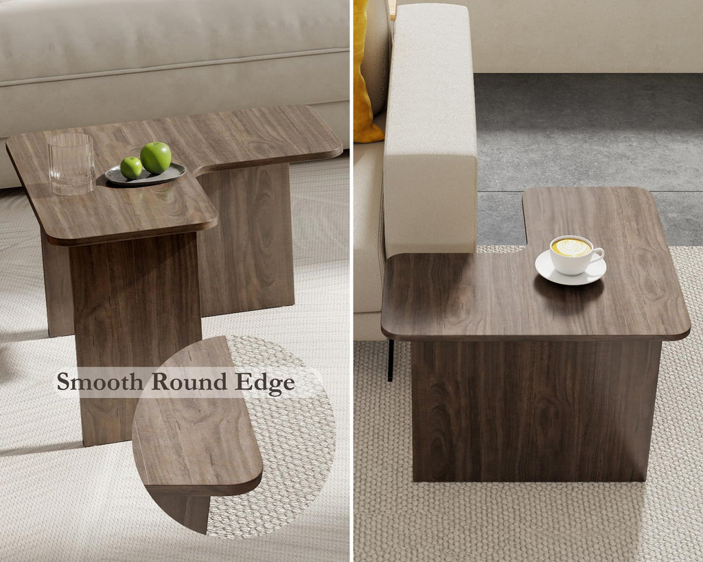 L Shaped Nesting Coffee Table Set of 2 Walnut Y810643