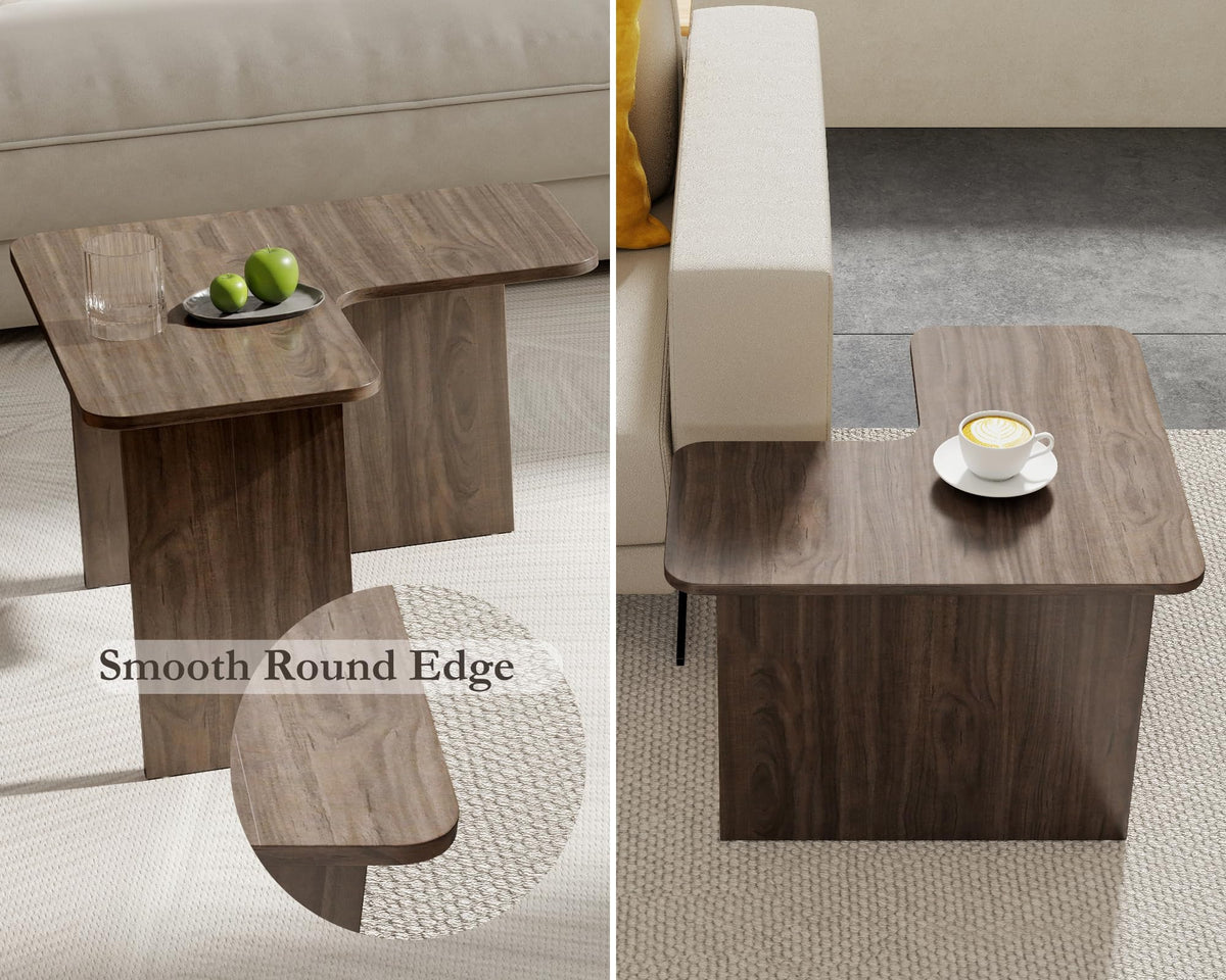 L Shaped Nesting Coffee Table Set of 2 Walnut Y810643