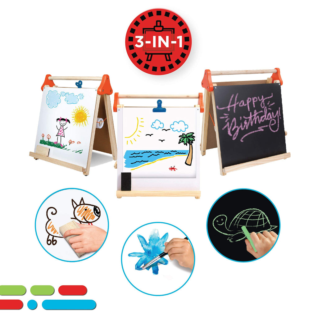 3-in-1 Tabletop Dry Erase Chalkboard Art Easel with Paper Roll H91458