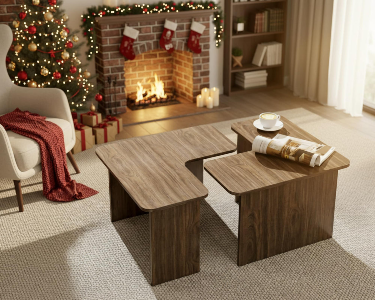 L Shaped Nesting Coffee Table Set of 2 Walnut Y810643