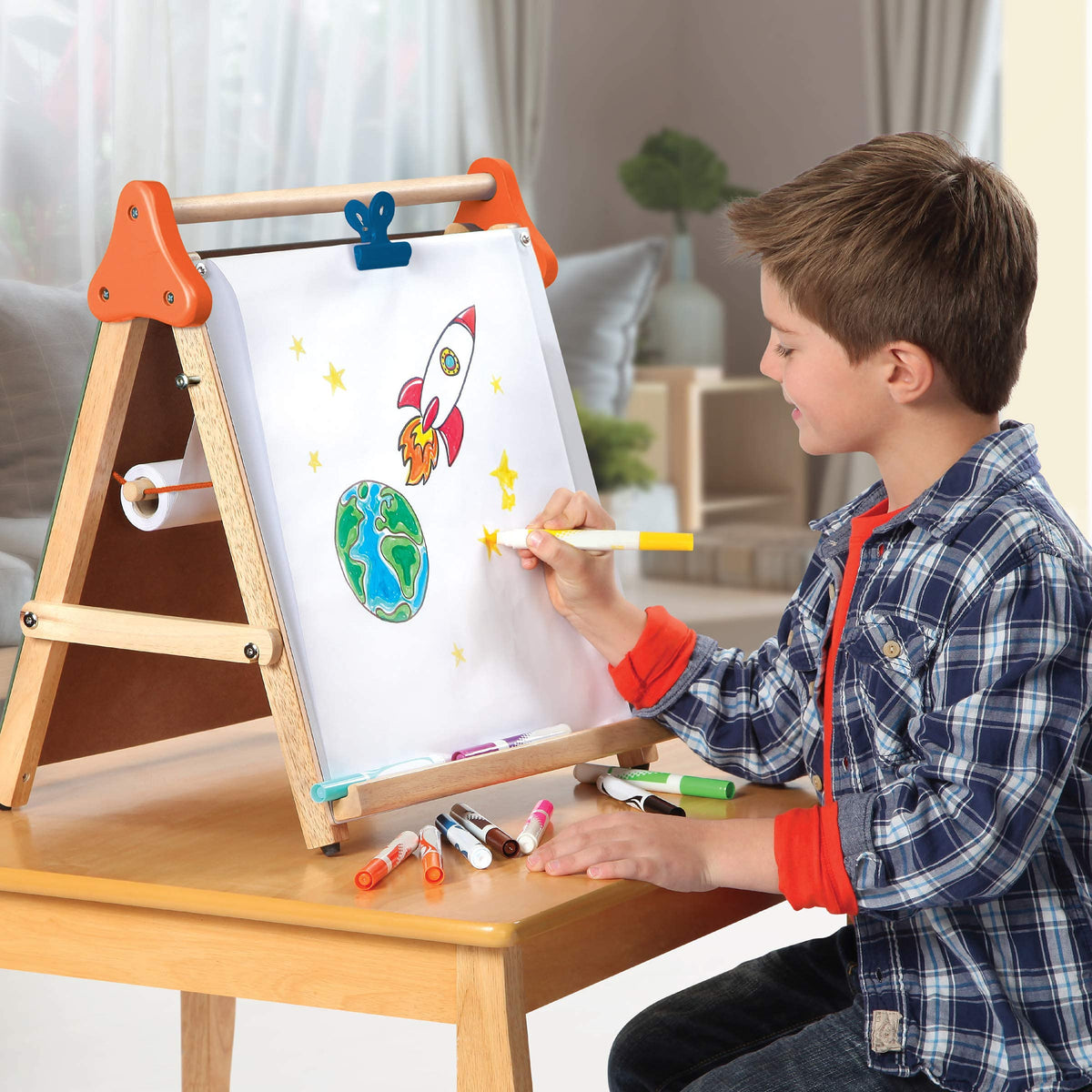3-in-1 Tabletop Dry Erase Chalkboard Art Easel with Paper Roll H91458