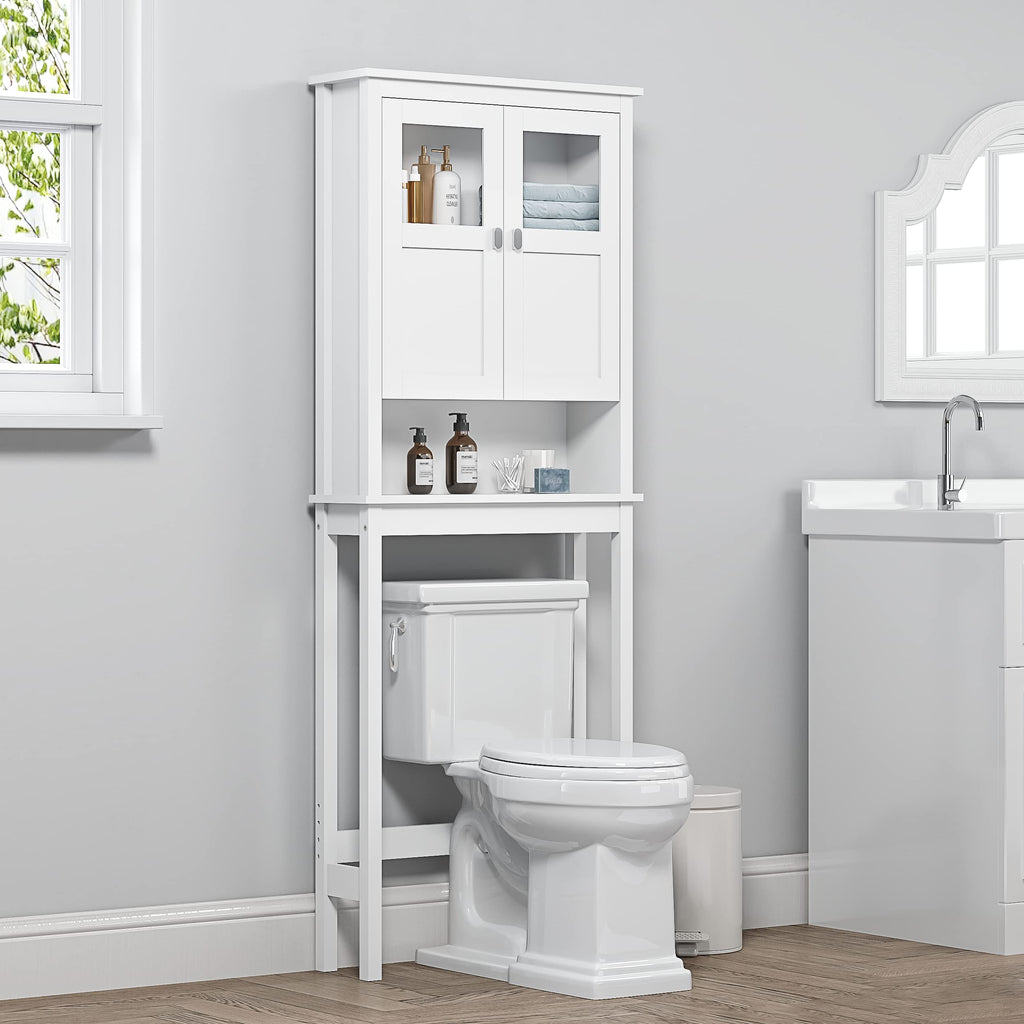 White Over the Toilet Storage Cabinet with Glass Doors W237924
