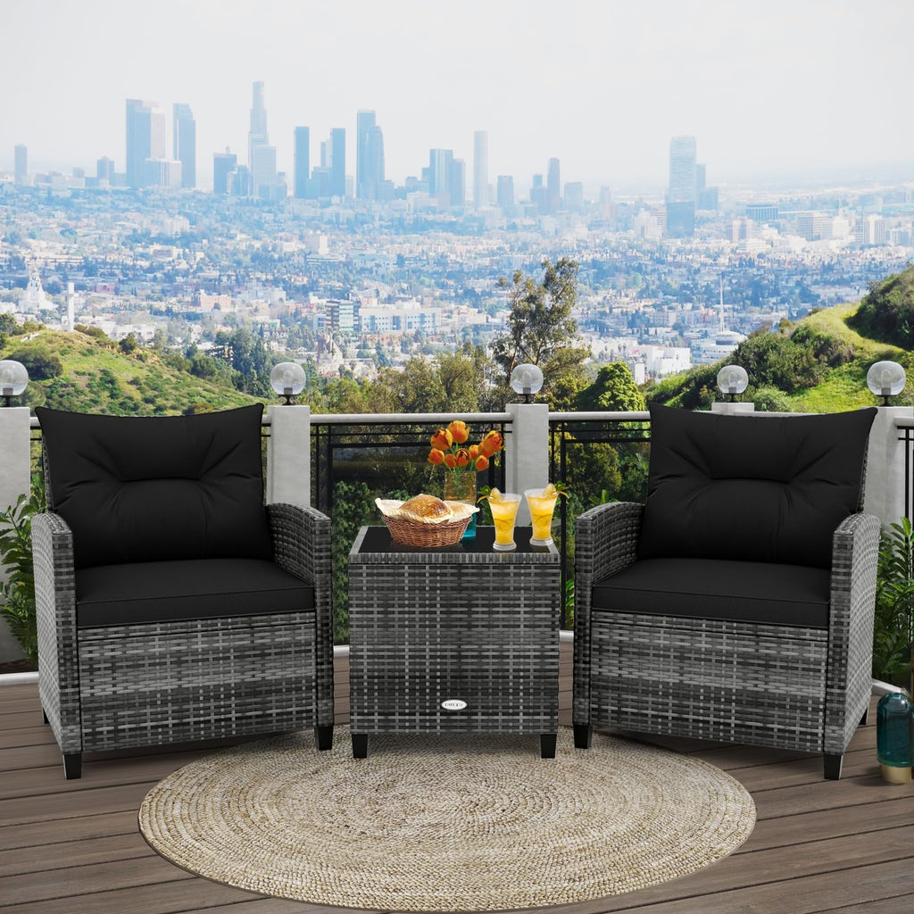 3 Piece Wicker Patio Furniture Set with Glass Topped Table O4698