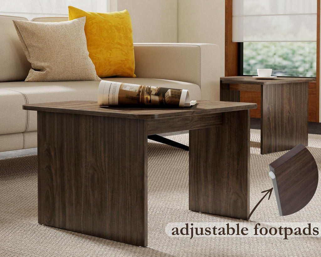 L Shaped Nesting Coffee Table Set of 2 Walnut Y810643