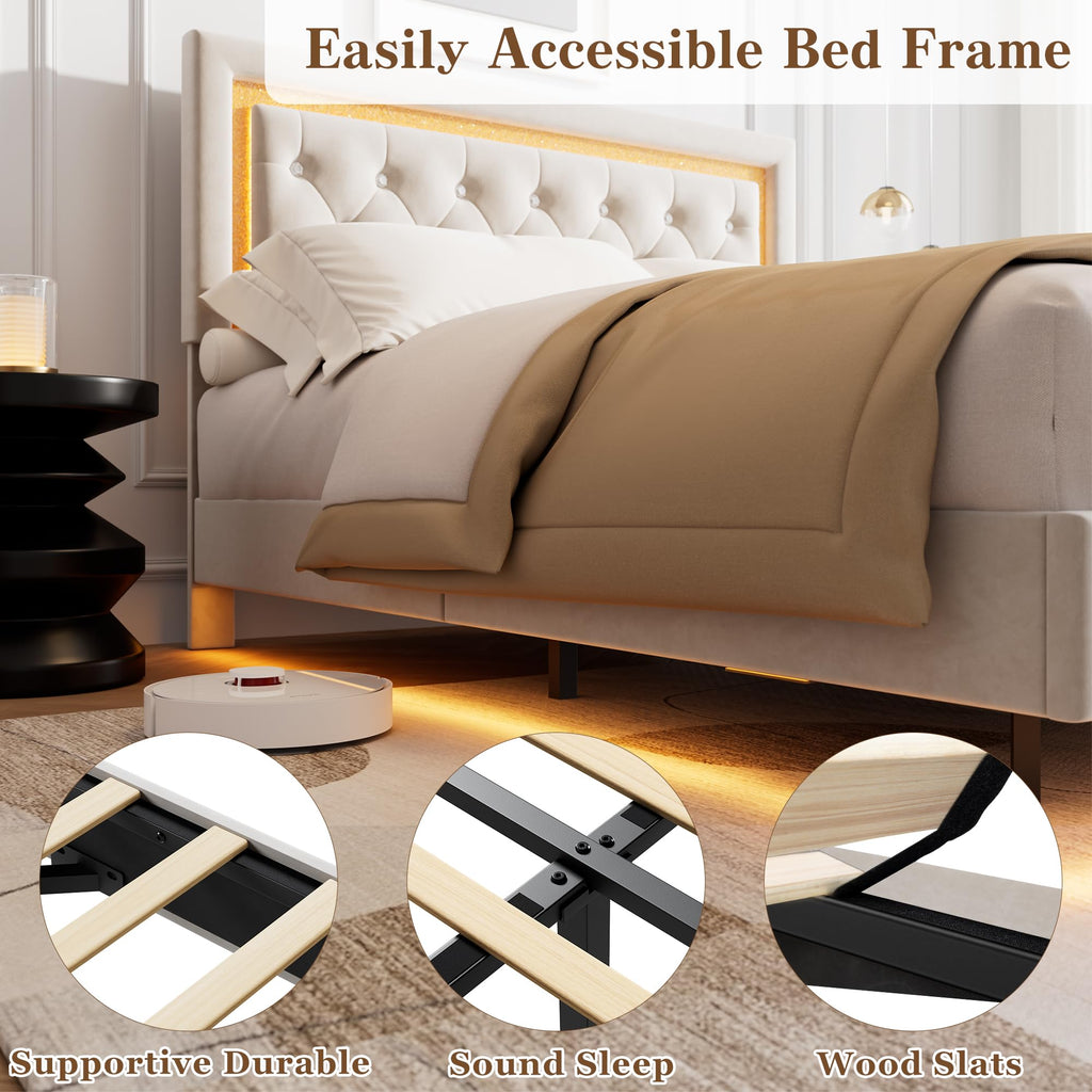White Full Size Floating Bed Frame D8465
