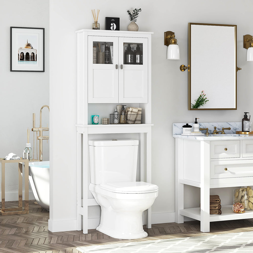 White Over the Toilet Storage Cabinet with Glass Doors W237924