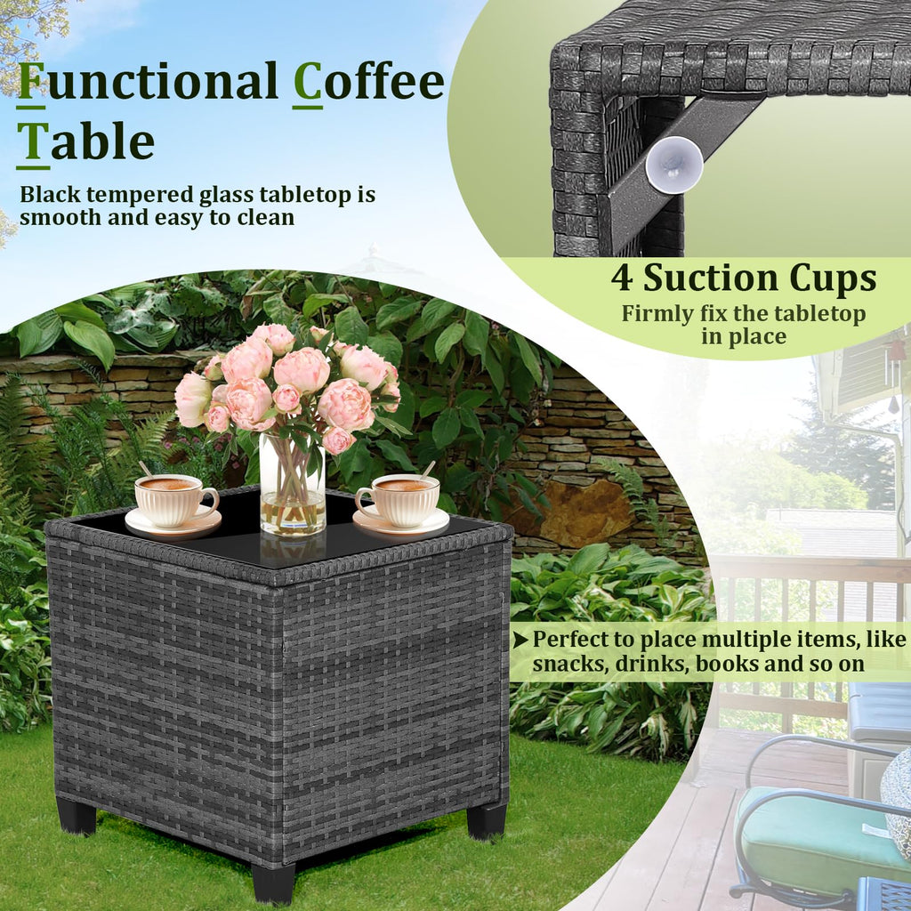 3 Piece Wicker Patio Furniture Set with Glass Topped Table O4698