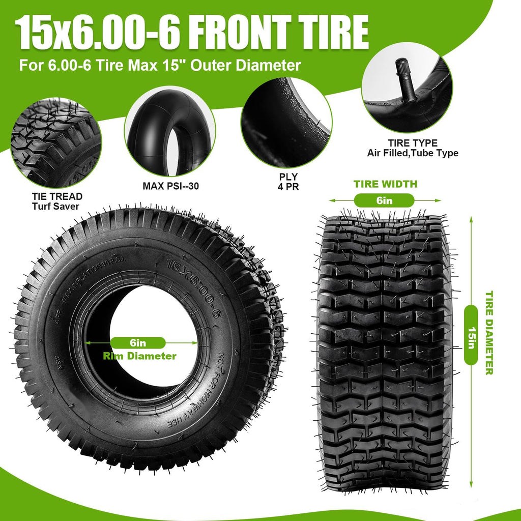 15x6.00-6 Lawn Mower Tire and Inner Tube 2PCS H698