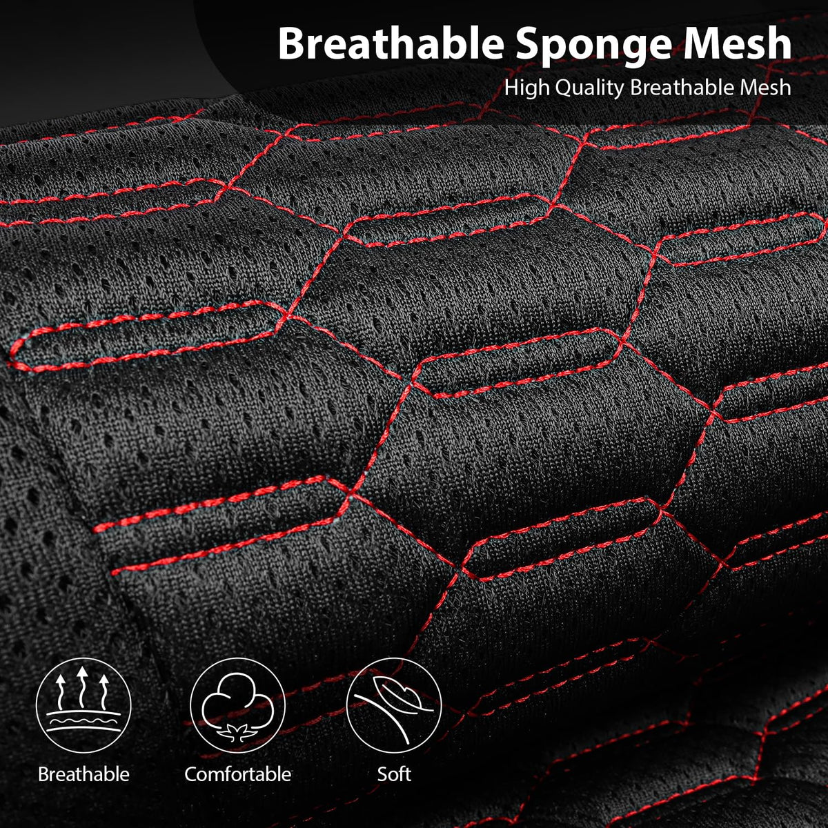 3D Foam Mesh Faux Leather Car Seat Covers Full Set, Black and Red E3690