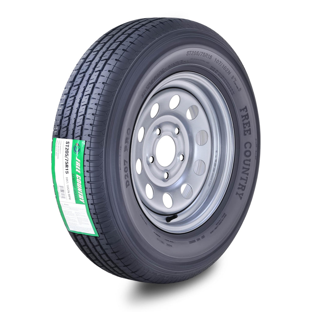Trailer Tire Wheel ST205/75R15 8-Ply Silver Mod Rim T393