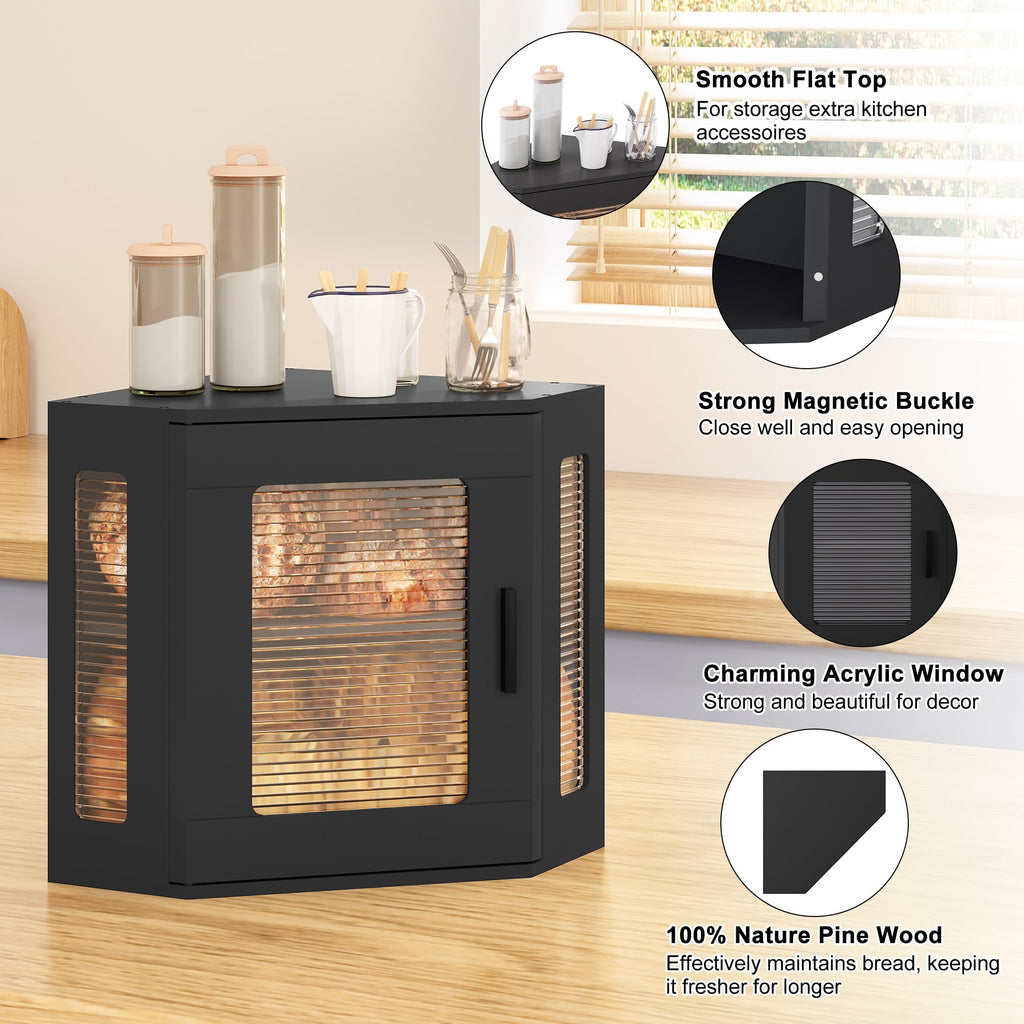 Large Black Wooden Bread Box with Acrylic Window R607400