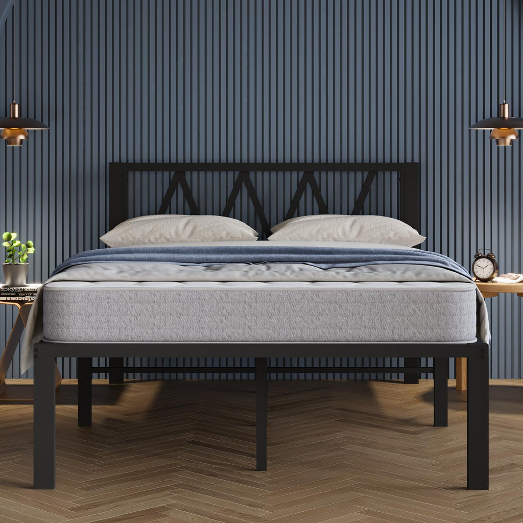 18 Inch Full Size Metal Platform Bed Frame with Headboard S457