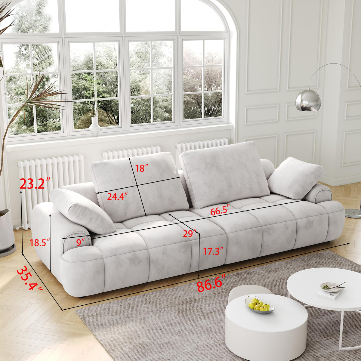Light Gray Velvet 3 Seat Sofa with Pillow G99486