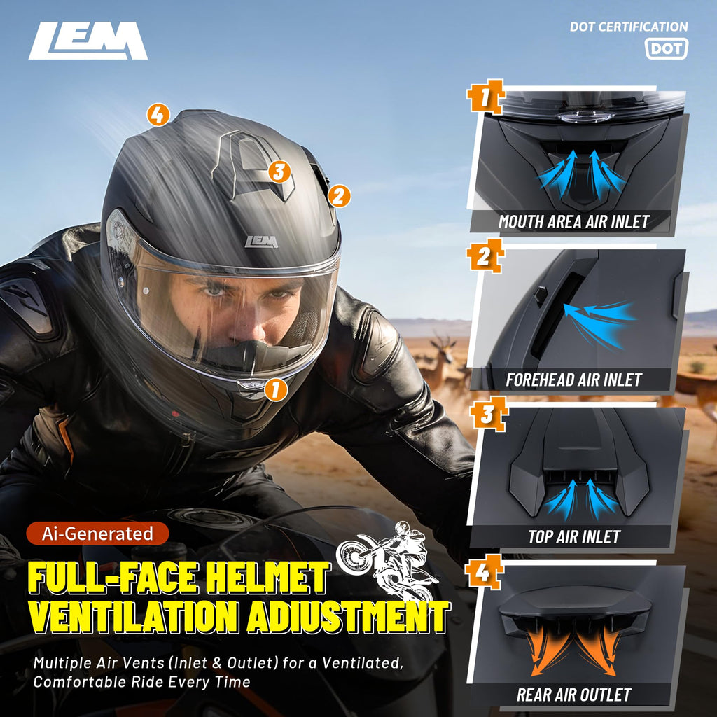 Full Face Motorcycle Helmet DOT Certified Matte Black Medium G382