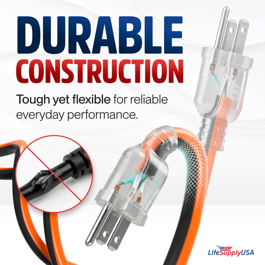 100ft 12/3 Gauge Heavy Duty Extension Cord, Waterproof, 15A 125V, Orange and Black I8557