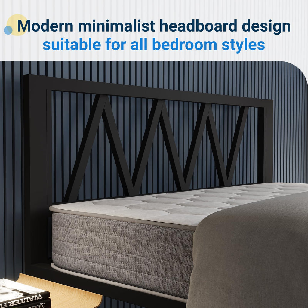 18 Inch Full Size Metal Platform Bed Frame with Headboard S457