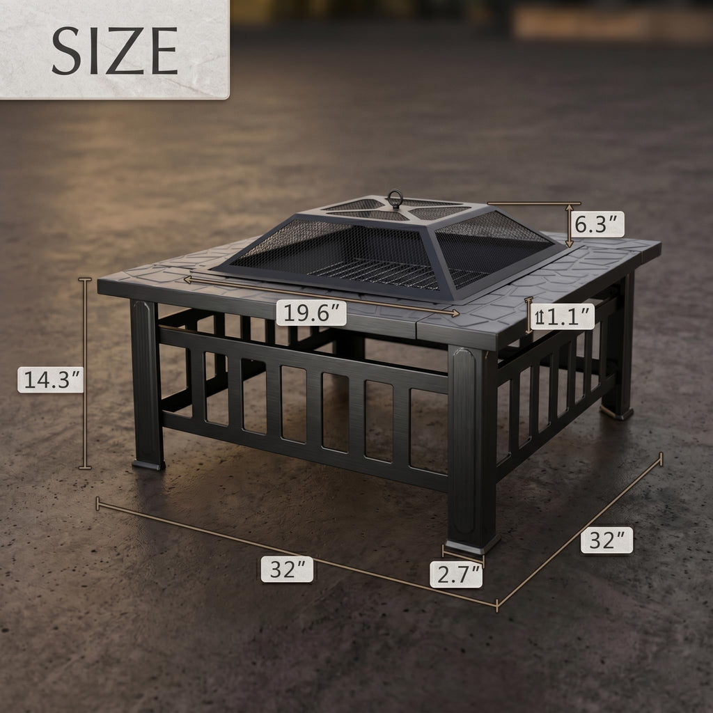 32 inch Black Wood Burning Steel Fire Pit I295
