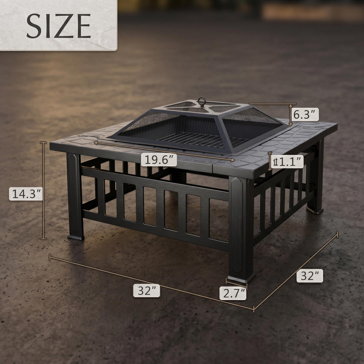 32 inch Black Wood Burning Steel Fire Pit I295