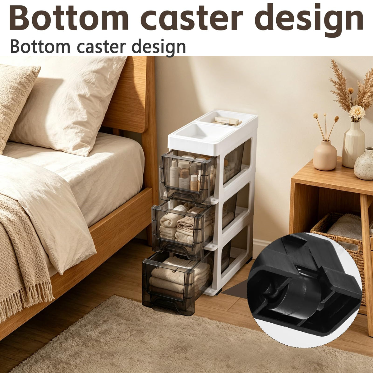 3 Drawer Narrow Plastic Storage Cart with Wheels V419