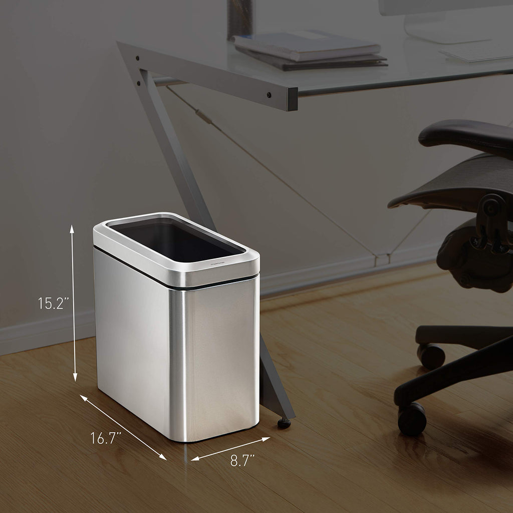 25L Brushed Stainless Steel Slim Open Trash Can W5727