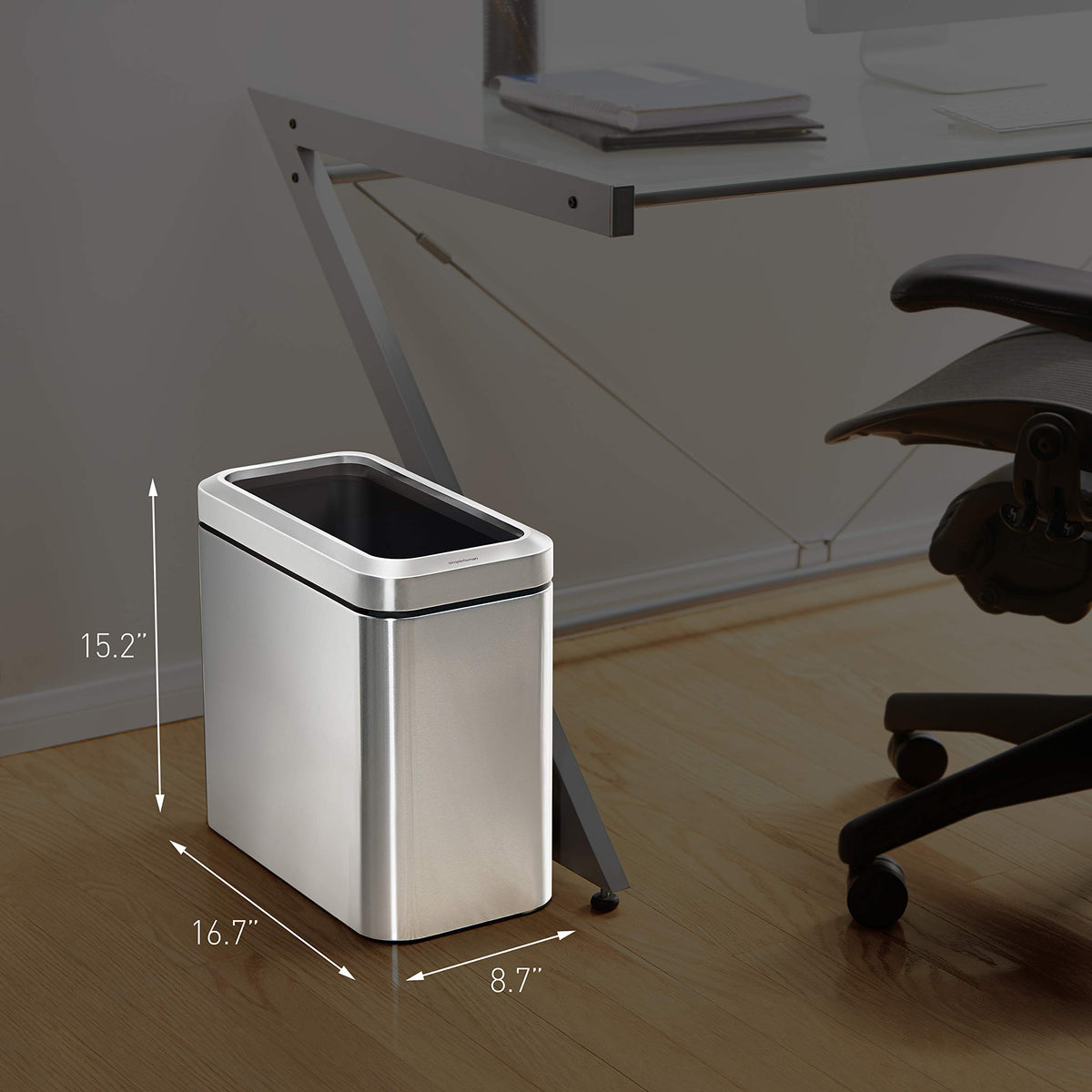 25L Brushed Stainless Steel Slim Open Trash Can W5727