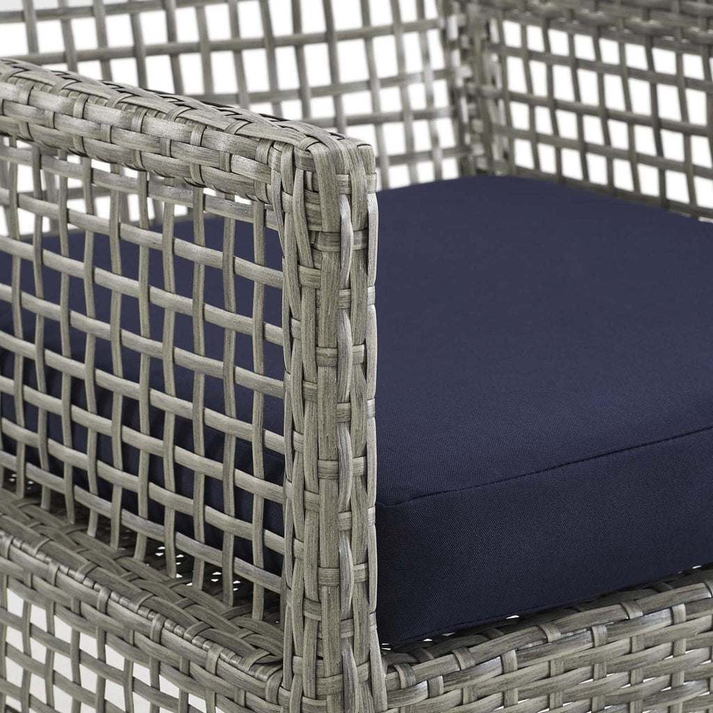 Gray Navy Wicker Rattan Outdoor Dining Arm Chair with Cushion V681