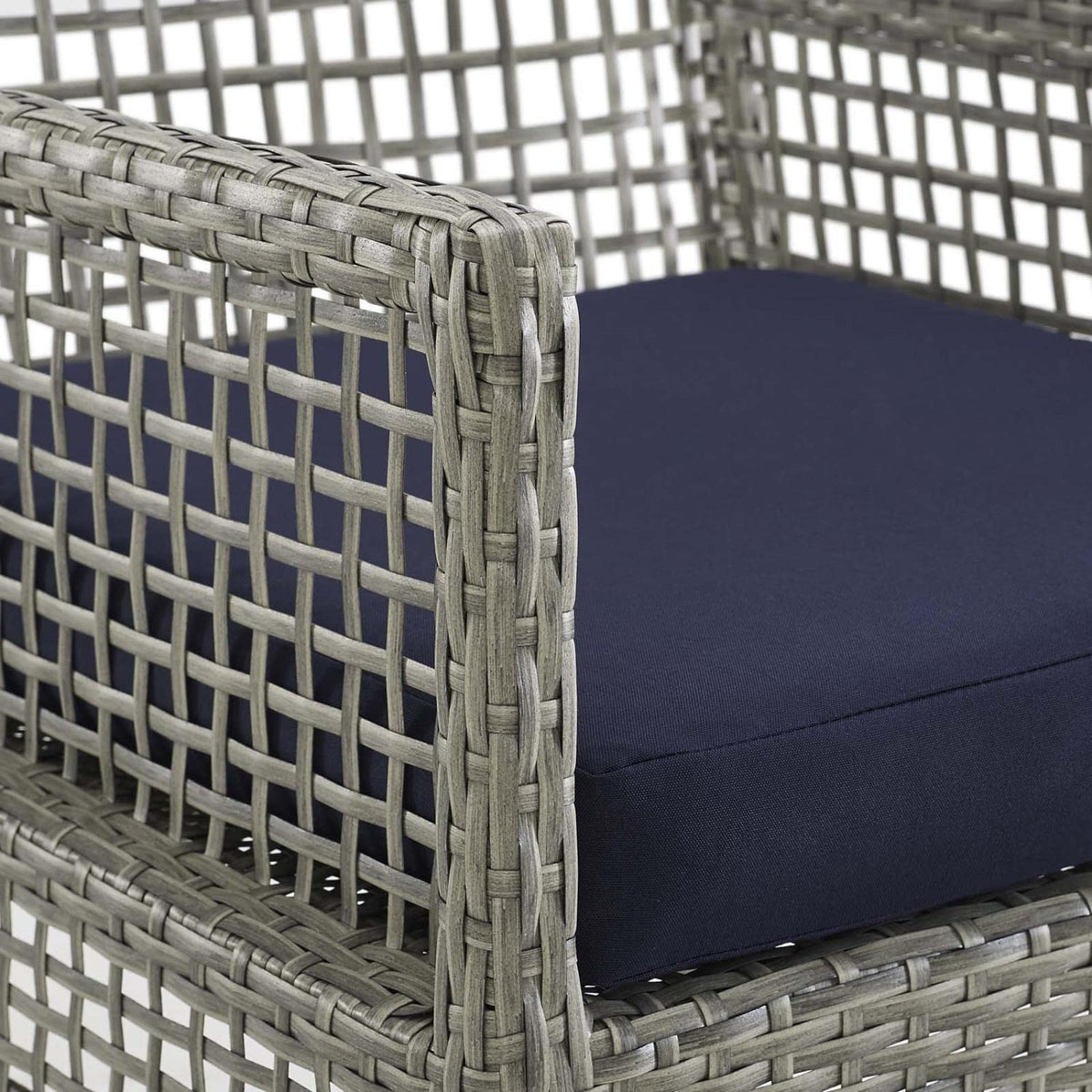 Gray Navy Wicker Rattan Outdoor Dining Arm Chair with Cushion V681