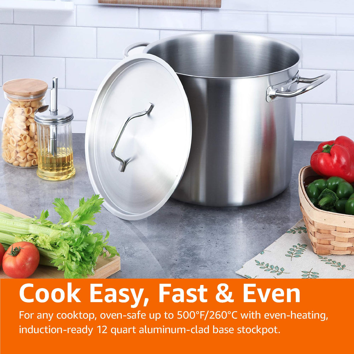 12 Quarts Stainless Steel Stock Pot with Cover V393