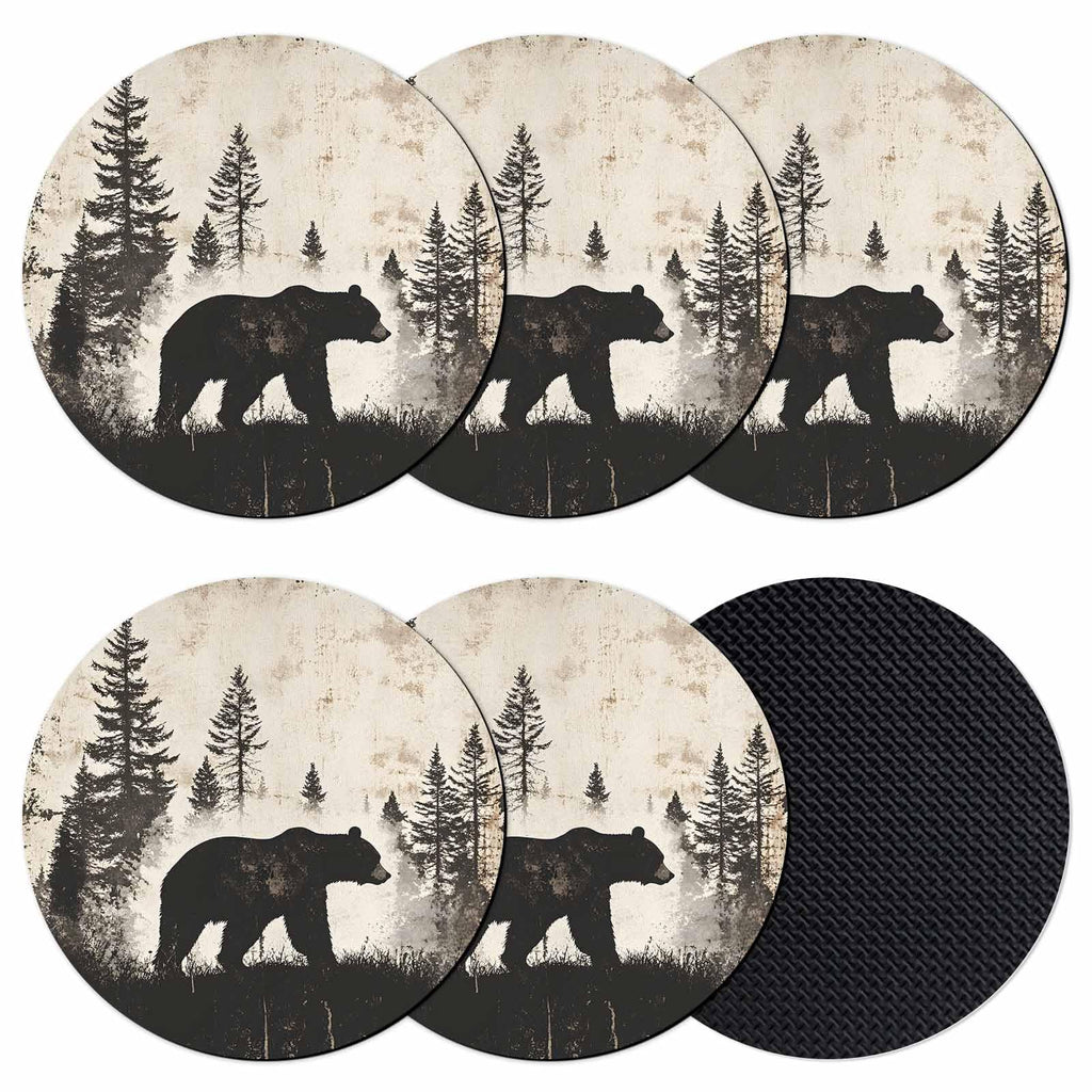Black Beige Bear Absorbent Coasters Set of 6 V508867