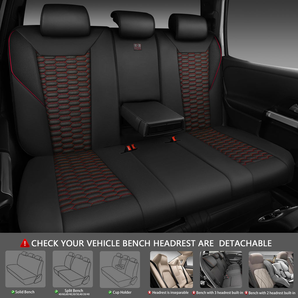3D Foam Mesh Faux Leather Car Seat Covers Full Set, Black and Red E3690