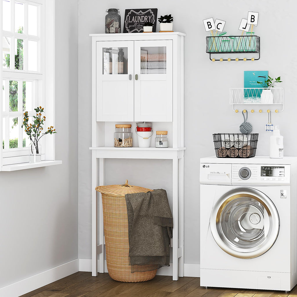 White Over the Toilet Storage Cabinet with Glass Doors W237924