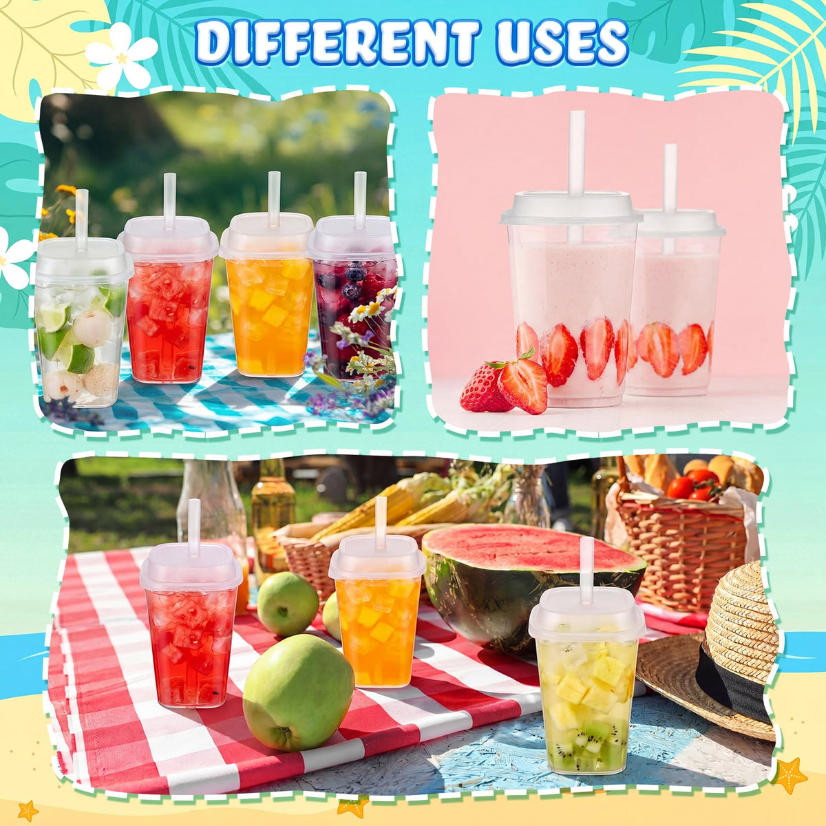 30 Pack 22 oz Clear Plastic Cups with Lids & Straws I9637