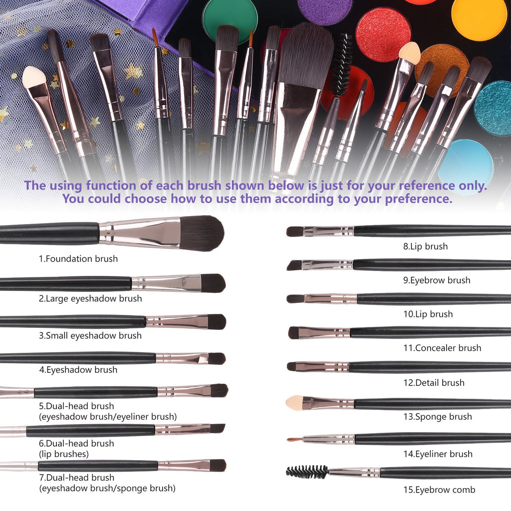 86 Colors Matte Shimmer Eyeshadow Palette with 15 Pcs Brushes W37007