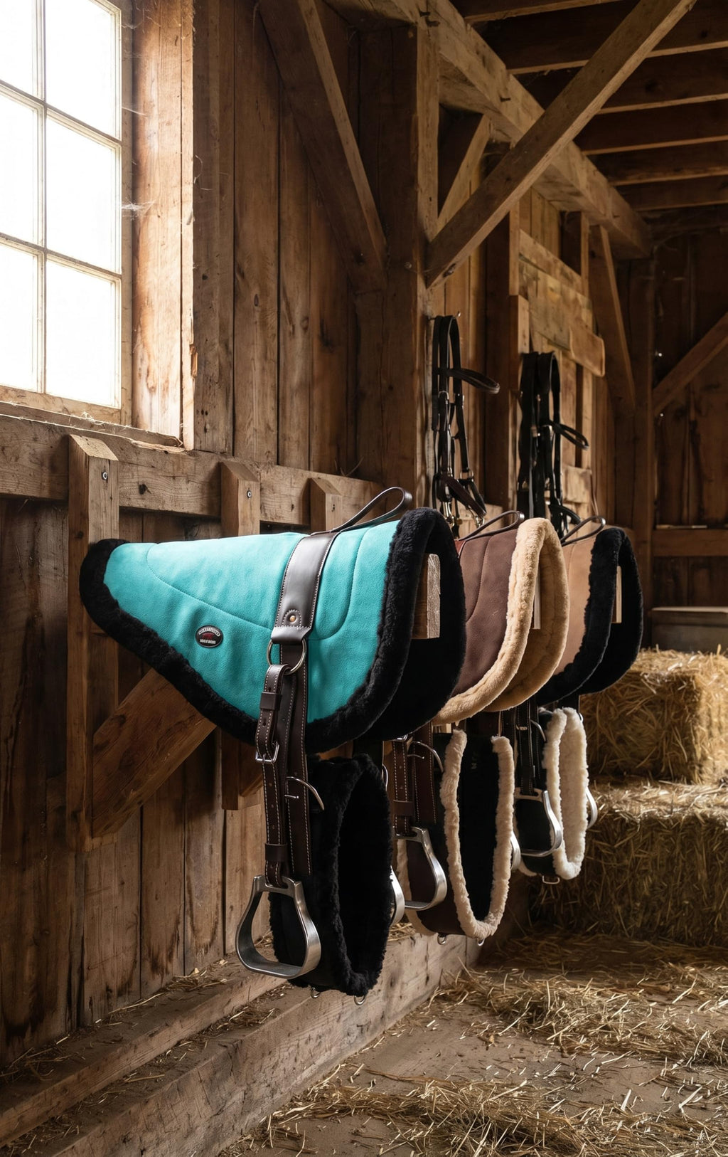 Turquoise Suede Leather Western Saddle Pad with Stirrups E902