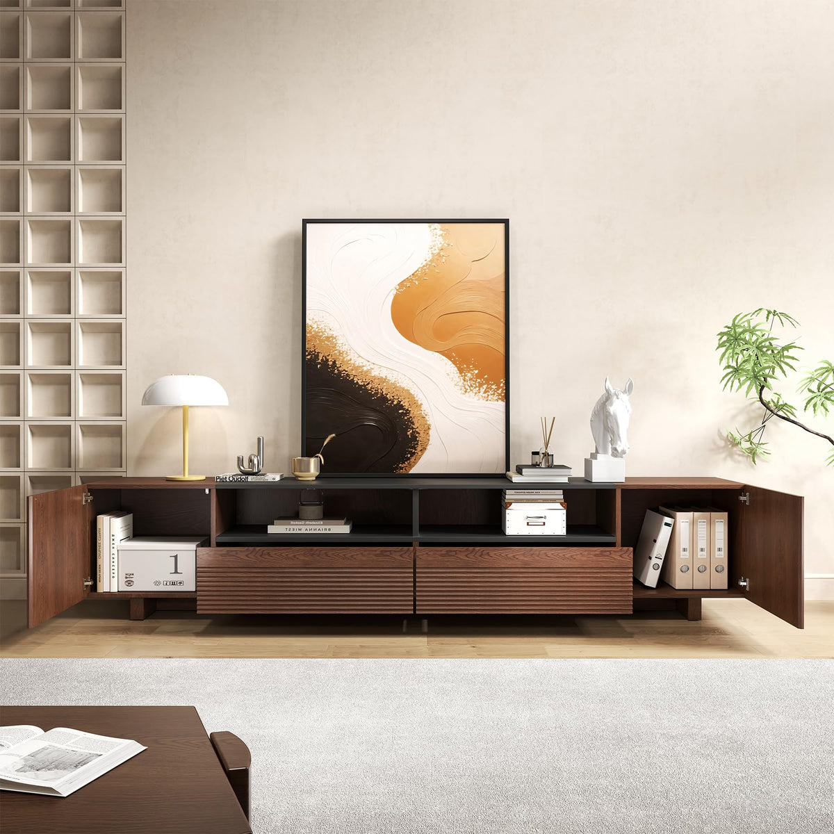 78.8 Inch Dark Brown Walnut TV Stand with Storage U95477