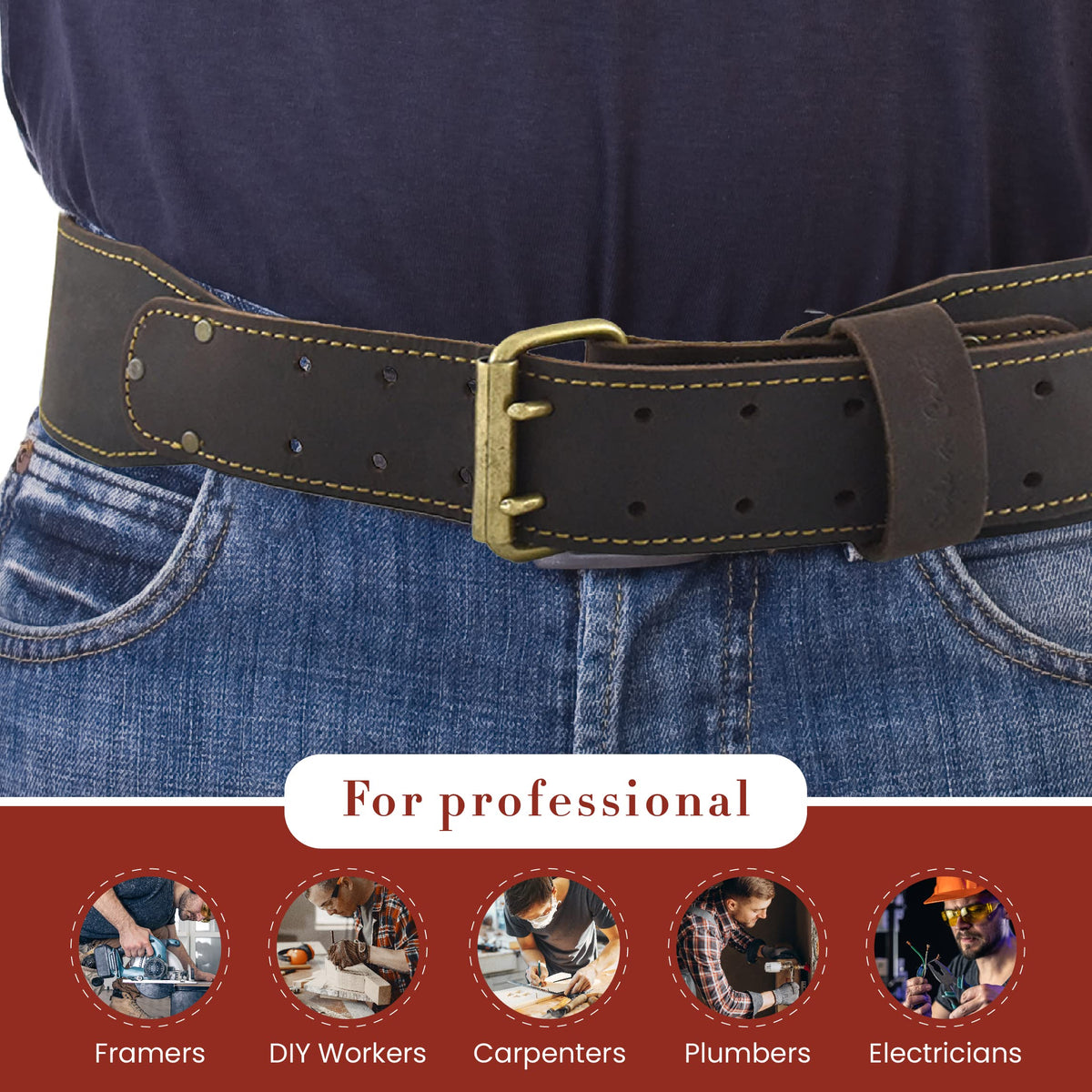 3" Wide Full-Grain Oiled Leather Work Belt X8948