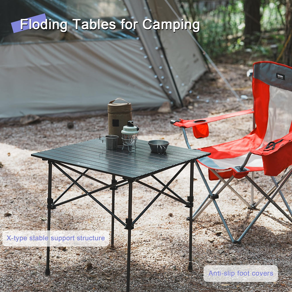 Square Folding Adjustable Height Camping Table, Black O21169