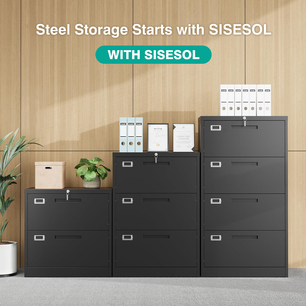 Black 4 Drawer Metal Lateral File Cabinet with Lock B2661