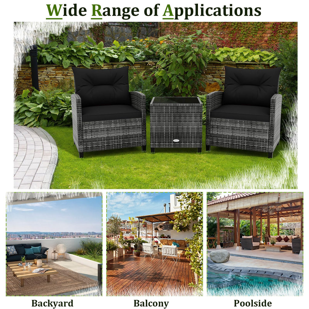 3 Piece Wicker Patio Furniture Set with Glass Topped Table O4698