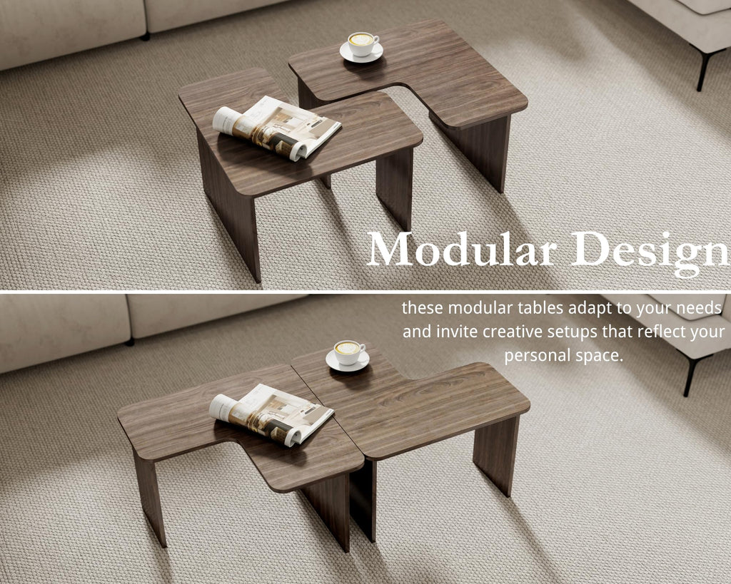 L Shaped Nesting Coffee Table Set of 2 Walnut Y810643