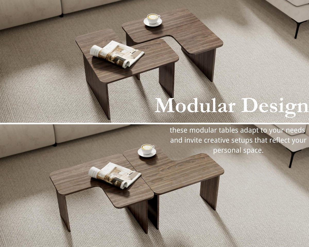 L Shaped Nesting Coffee Table Set of 2 Walnut Y810643