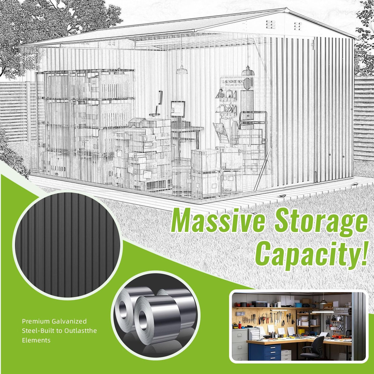 10x14 FT Metal Storage Shed F732