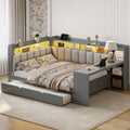 Grey Full Size L-Shaped Corner Bed with Trundle and Desk H2619